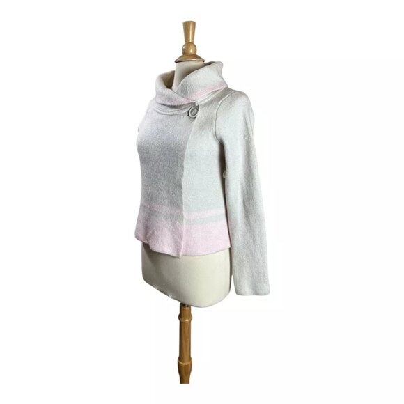 Max Studio Wrap Sweater L Cropped Wool Blend Shawl Collar Beige Pink - Picture 2 of 8